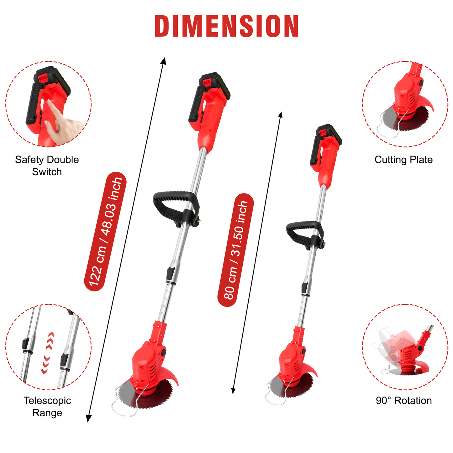 21V Cordless String Trimmer With 2 X 1.5ah Battery And Charger, Electric Weed Wacker Battery Powered Weed Eater String, Mover For Yard, Garden, Red