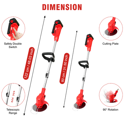 21V Cordless String Trimmer With 2 X 1.5ah Battery And Charger, Electric Weed Wacker Battery Powered Weed Eater String, Mover For Yard, Garden, Red