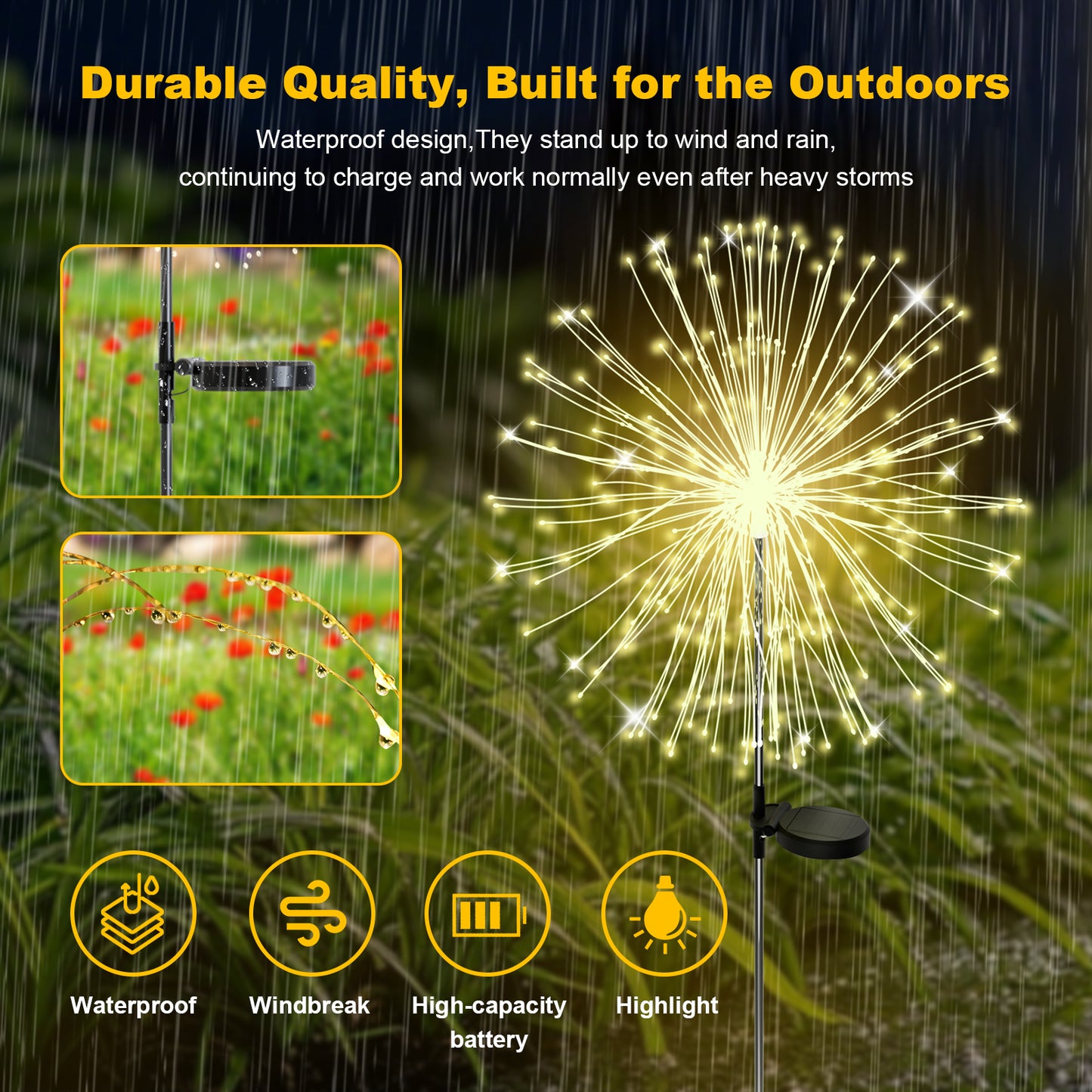 RICAN Solar Garden Lights Outdoor Decorative, 2 Pack Firework Garden Stake Lights Solar Powered, DIY Bendable Copper Wire Waterproof for Garden, Yard, Patio, Flower Bed, Chiristmas Decor