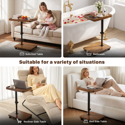 C Table End Table with Adjustable Height, 360¡ãSwivel TV Tray Table for Small Spaces, Portable C-Shaped Side Table for Couch & Bed