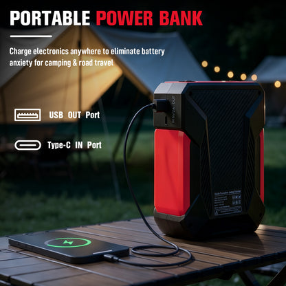 5 in 1 12V Car Jump Starter with Air Compressor, 1200A Peak Portable Jump Pack, 150PSI Digital Tire Inflator, 6000mAh Power Bank with LED Light for Cars Trucks SUVs
