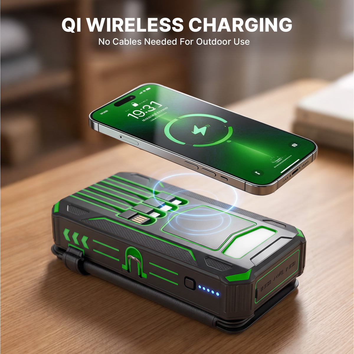 Solar Power Bank 46800mAh, PD15W Fast Charging Solar Charger with 4 Built-in Cables & Wireless Charging, Portable Solar Charger for Cell Phone, Solar Battery Pack for Camping (Green)