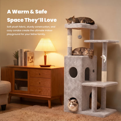 50 in Cat Tree Tower for Large Cats - Tall Cat Cando with Scratching Posts & Dangling Toys for Indoor Cats, Light Gray, 23.20 x 21.60 x 50.00 in