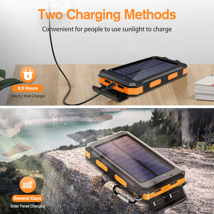 2PK BAOKALER 30000mAh Solar Charger for Cell Phone iPhone, Portable Solar Power Bank with Dual 5V USB Ports, 2 Led Light Flashlight, Compass Battery Pack for Outdoor Camping Hiking(Orange)