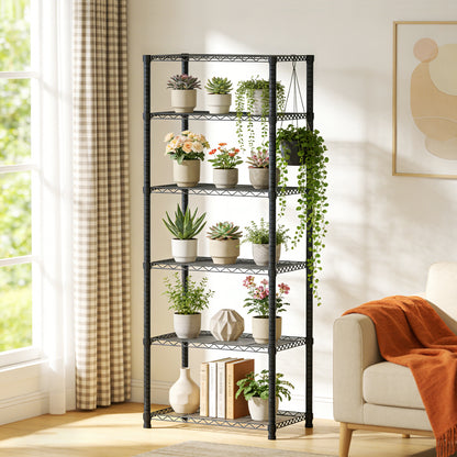 Shelving Units and Storage Shelves, 6 Tier Wire Shelving, 23"×18"×71" Adjustable Metal Shelving, Heavy Duty Steel Wire Rack Storage Shelving Organizer for Kitchen, Garage, Black