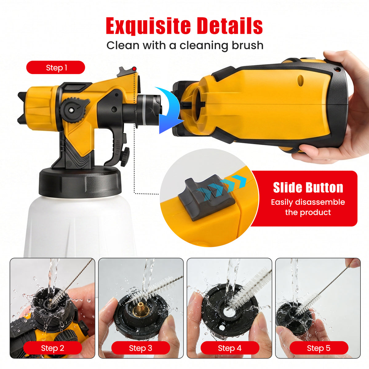 BAOKALER Cordless Paint Sprayer, Electric Spray Paint with 1400ml Container and 2×4.0Ah Batteries for Home Interior & Exterior, Furniture, Fence, Walls, Door, Garden Chairs, Yellow