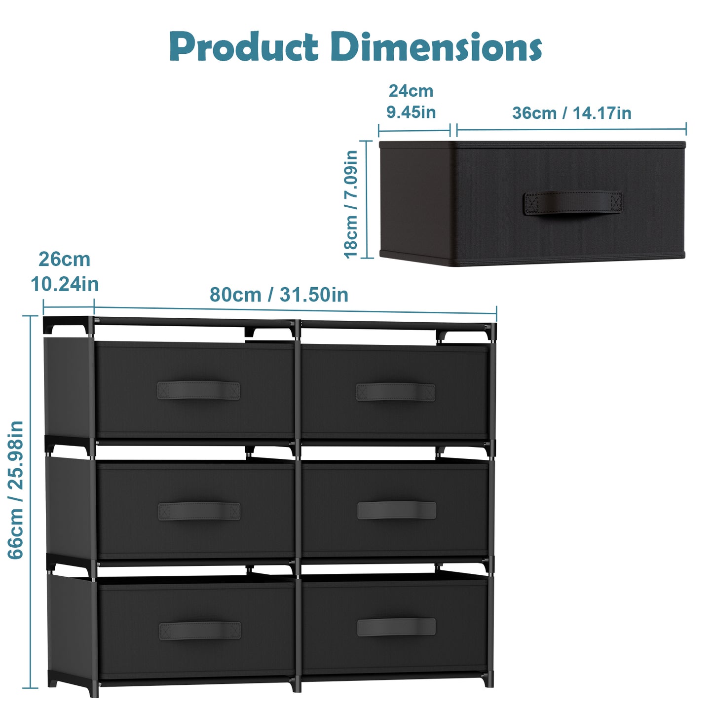 BAOKALER Double Row Non-Woven Fabric Dresser with 6 Drawers, Clothes Drawer Dresser for Bedroom, Hallway, Entryway, Closets, Sturdy Steel Frame, Wood Top, Black