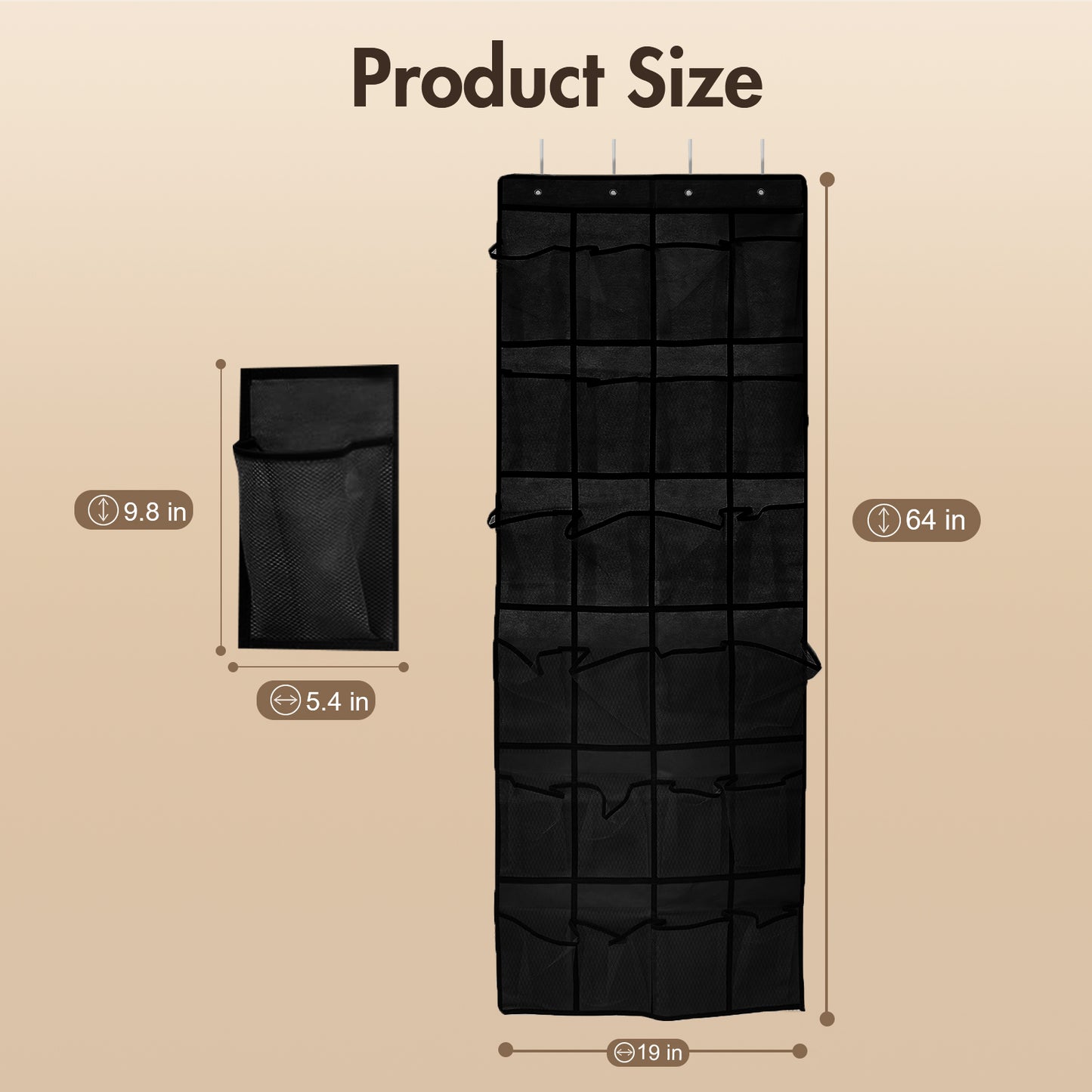 Over The Door Hanging Shoe Organizer, 24 Large Breathable Mesh Pockets, 2 Pack Hanging Shoe Storage Organizer, Black
