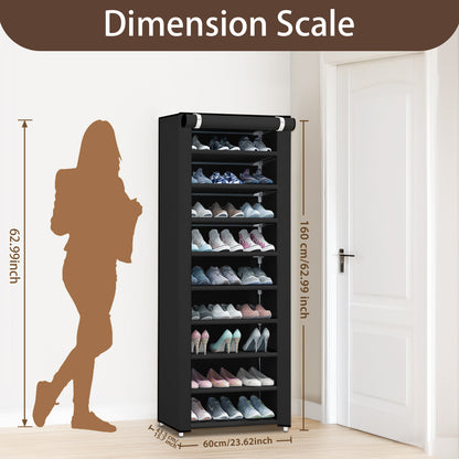 BAOKALER 10-Tier Shoe Rack Organizer for Entryway, 27 Pairs Capacity Shoe Storage Shelf, 62.99*23.62*15.7 inch, Black