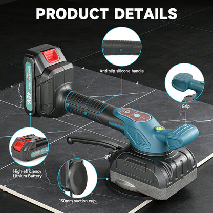 Tile Vibration Leveling Machine, Cordless Tiler Vibration Tool with 5 Adjustable Speed, 2-in-1 Tile Vibration Machine with 5.2in Suction Cup & 176Lbs Adsorption, 2 Batteries