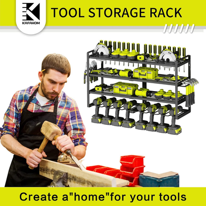 Power Tool Organizer 8 Drill Holder Wall Mount, 4 Layer Storage Rack for Garage storage, Heavy Duty Utility Racks, Tool Battery Shelf with Screwdriver Holder/Plier Holder/Hammer Holder