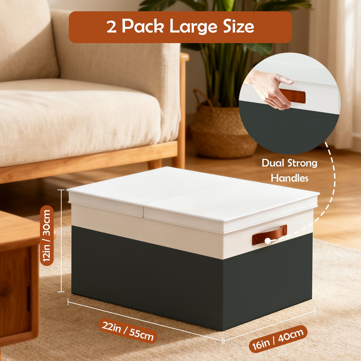 Storage Bins with Lids, 2 Pack Extra Large Blanket Storage Baskets with Lids, Closet Organizers Bins for Living Room, Nursery, Black and White