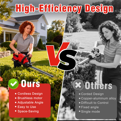 22" Cordless Hedge Trimmer with 180～ Rotatable Head, 21V Electric Bush Trimmer with 2 x 2000mAh Batteries, 1000W 24000r/min Motor, 69Mn Steel Blade for Garden Yard, Red