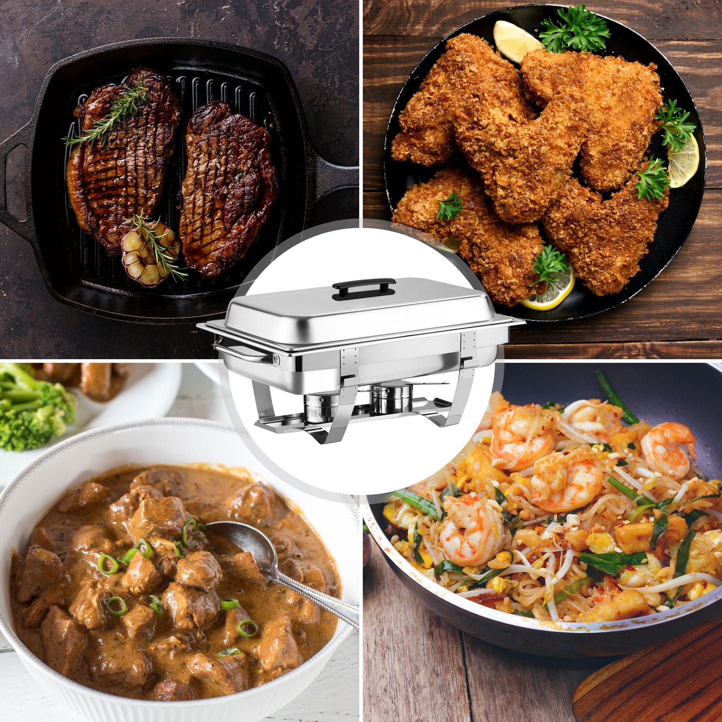2Pack Chafing Dish Buffet Set, 8QT Buffet Servers and Warmers Chaffing Servers Stainless Steel with 2 Half Size Food Pans, Rectangular Food Warmers for Parties Buffets