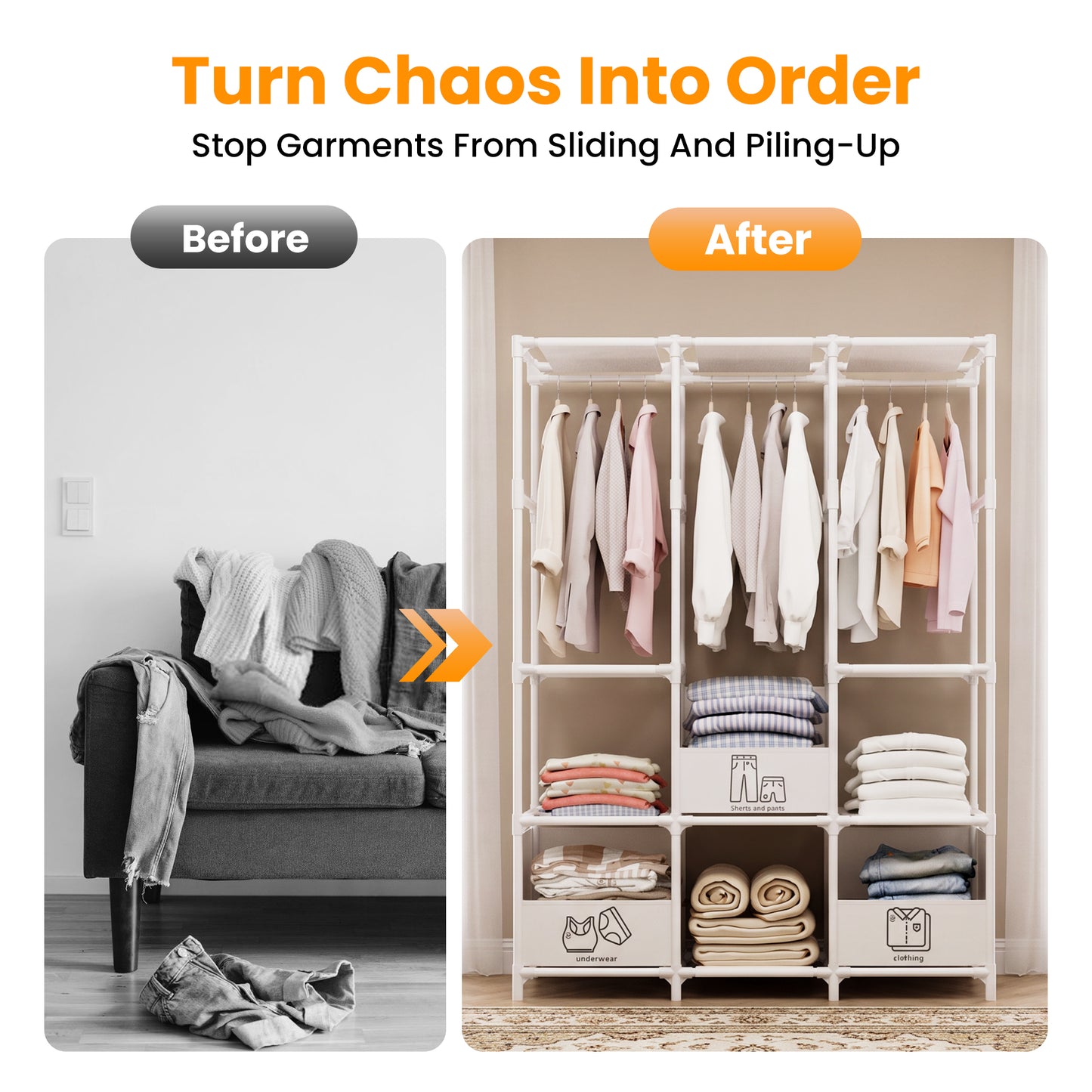 Portable Closet, Non-Woven Fabric Portable Closet Organizers and Storage, Clothes Storage with 3 Storage Drawers, Wardrobe Closet for Bedroom and Living Room, White