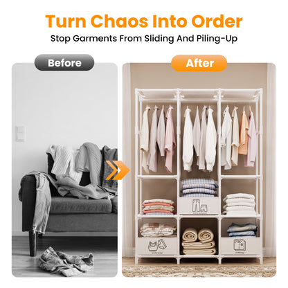Portable Closet, Non-Woven Fabric Portable Closet Organizers and Storage, Clothes Storage with 3 Storage Drawers, Wardrobe Closet for Bedroom and Living Room, White