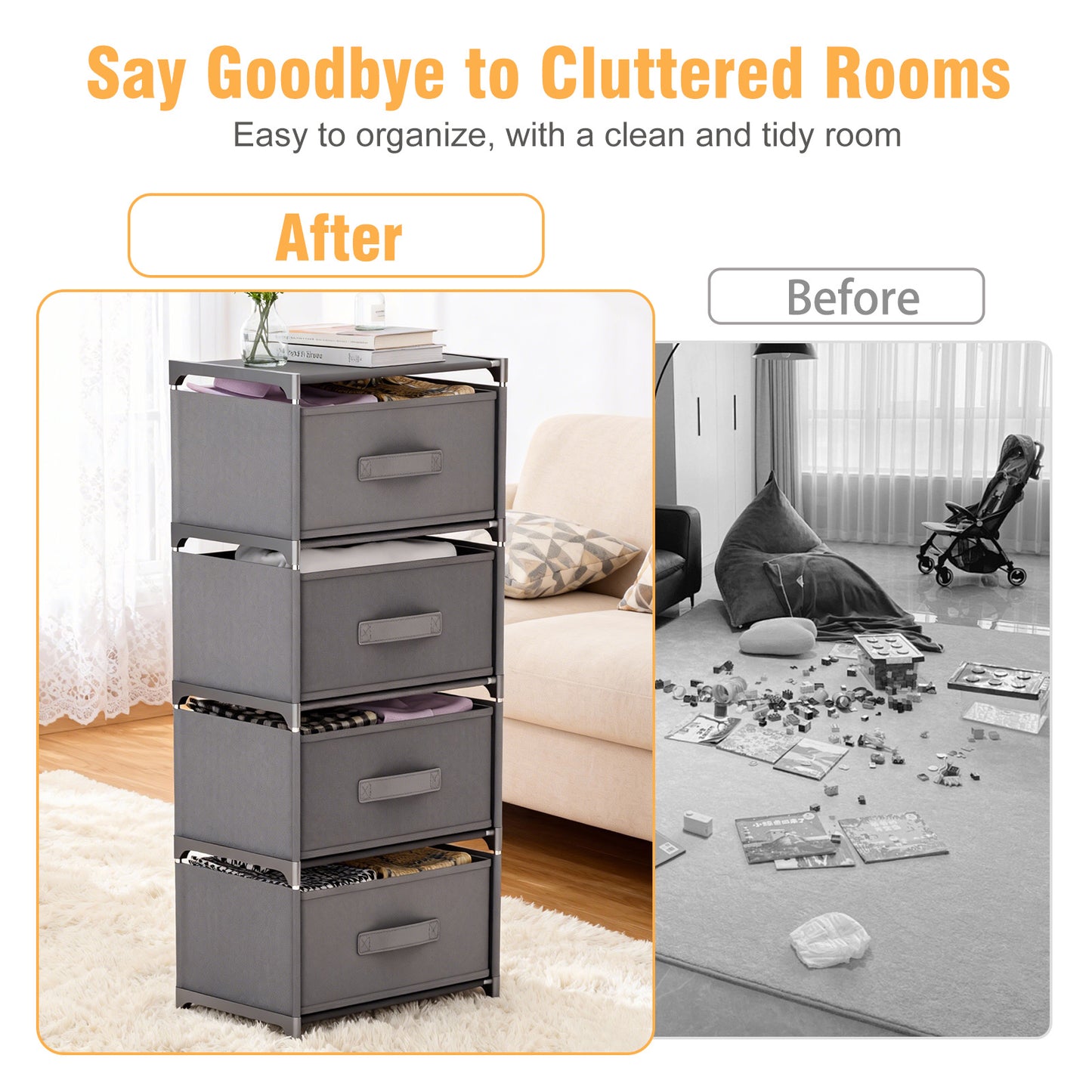 BAOKALER Multifunctional Bedroom Storage Cabinet Drawers for Clothes, Fabric Dressers for Bedroom with 4 Drawers, Small Dresser for Living Room, Hallway, Gray