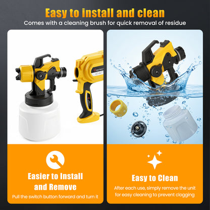 Baokaler Paint Sprayer, 1000W HVLP Electric Spray Gun with 1400ml Container, 4 Copper Nozzles & 3 Spray Patterns for Furniture, Cabinets, Walls, House Painting, Yellow
