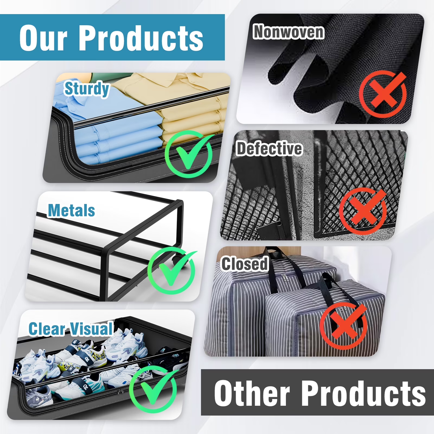 Under Bed Storage with Wheels, 2Pack Under Bed Storage Containers, Under Bed Shoe Storage Organizer, Rolling Under Bed Metal Drawer for Clothes, Blankets,Gary，31 x 17 x 7.2 inches