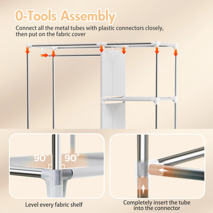 BAOKALER Wardrobe Closet Storage, Hanging Closet organizer, Clothes Rack with Cover, Tool-Free Assembly Clothes Storage for Home Bedroom Living Room, Beige