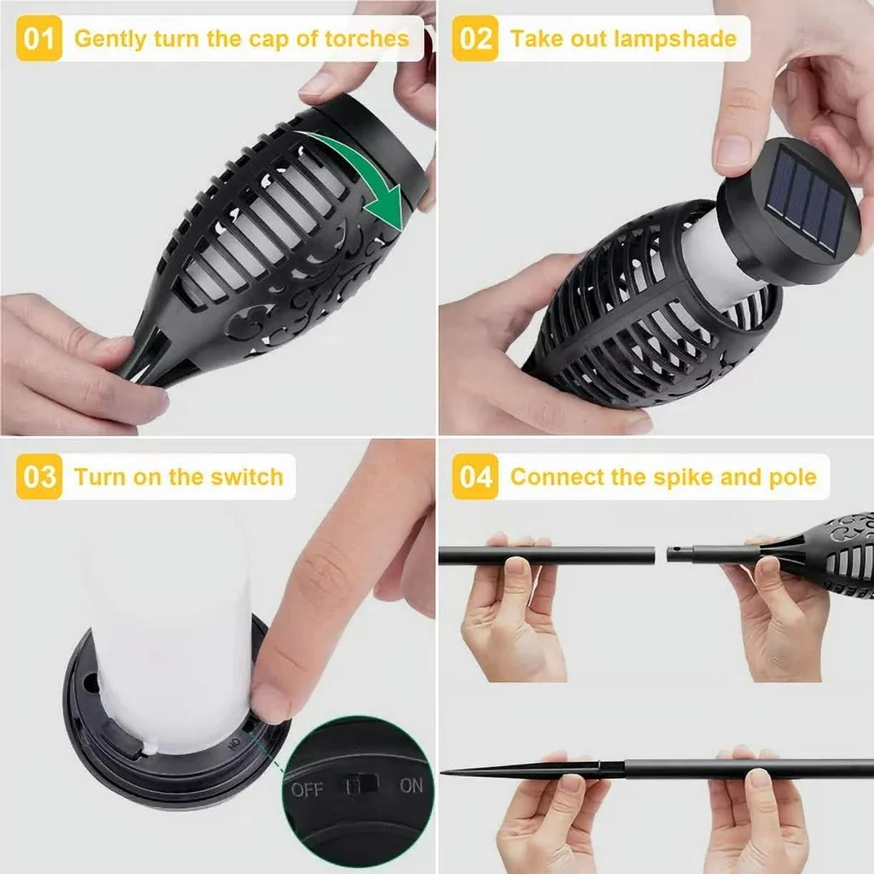 Solar Torch Lights with Flickering Flame, Solar Flickering Lights, 4 Pack Solar Lights Outdoor Waterproof Solar Pathway Lights Landscape Lighting for Garden Lawn Patio Yard Outdoor Decorations