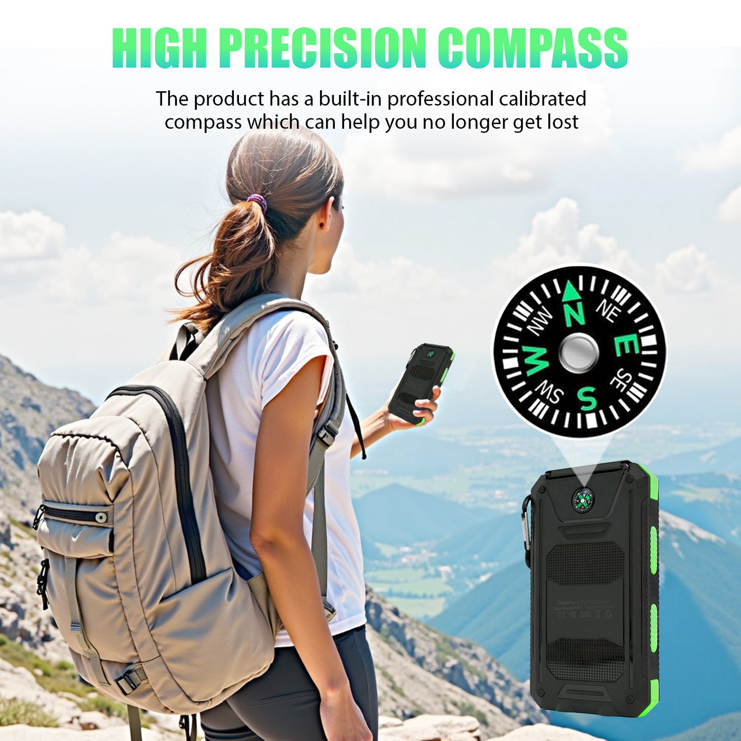 CATGOOD 10000mAh Portable Solar Charger for iphone and Android Power Bank with Dual 5V USB Ports for Outdoor Camping Hiking(Green)