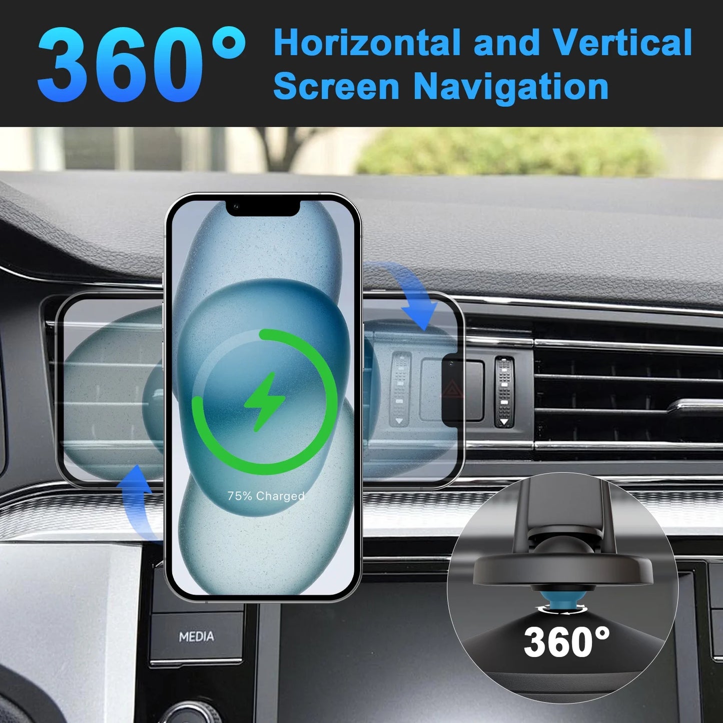 Magnetic Car Mount Charger for Mag-Safe,15W Fast Wireless Car Charger, 360¡ã Rotating Magnetic Phone Holder for Car Air Vent, Compatible with iPhone 17 16 15 14 13 12,Car Accessories£¬Black