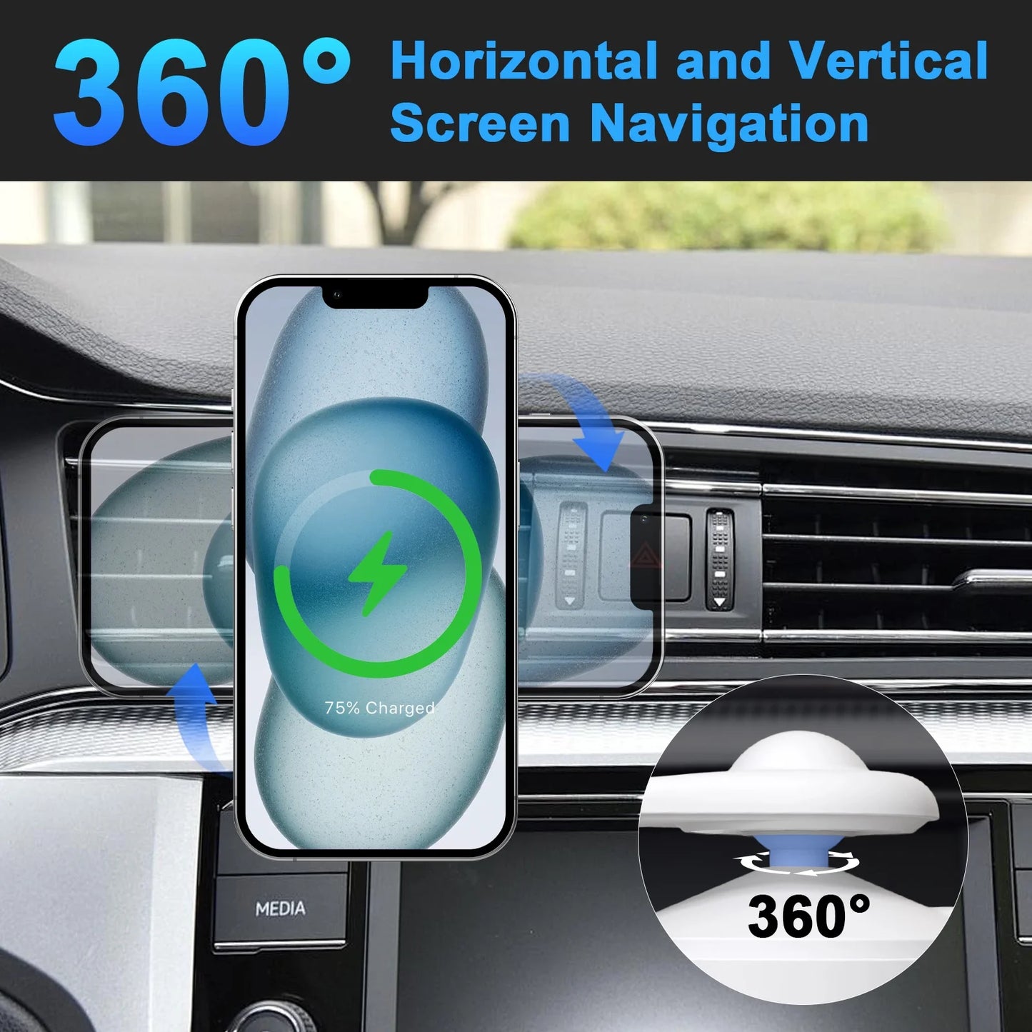 Magnetic Car Mount Charger for Mag-Safe,15W Fast Wireless Car Charger, 360¡ã Rotating Magnetic Phone Holder for Car Air Vent, Compatible with iPhone 17 16 15 14 13 12,Car Accessories,White