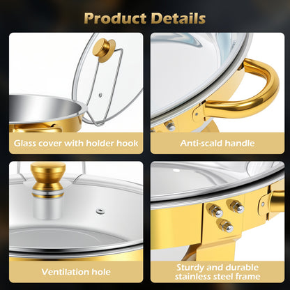 Chafing Dishes for Buffet, 1 Pack 5QT Round Semi-Gold-Plated Stainless Steel Buffet Server, Warmers with All-Gold Serving Tongs, Food Warmers for Parties Buffet, Events & Weddings