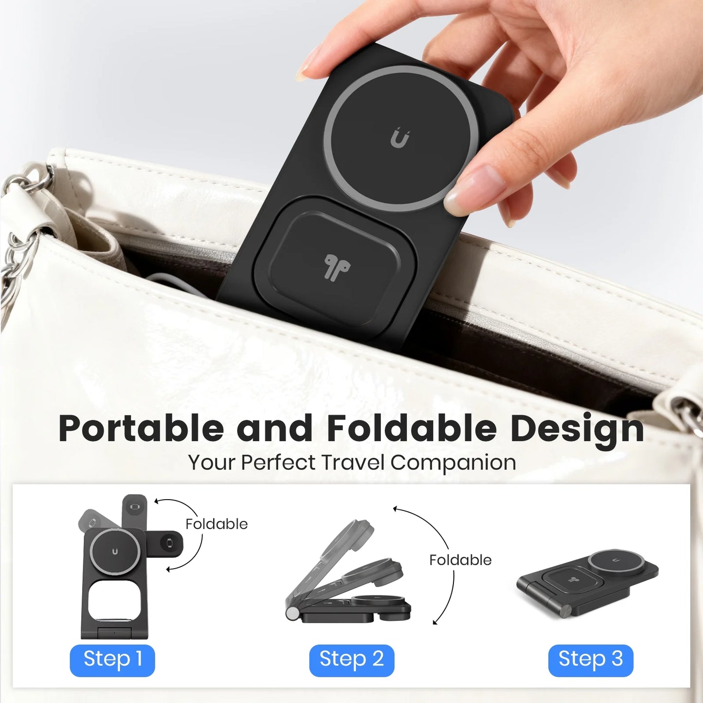 Magnetic Charging Station,3 in 1 Foldable Wireless Charger Compatible for iPhone 17/16/15/14/13/12 Plus Pro Max,Portable Charger Dock for iWatch & AirPods,Black