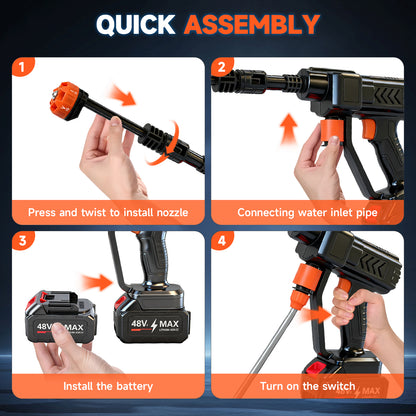 Cordless Pressure Washer, 900PSI Portable Power Washer with 2PCS 4.0Ah Batteries, High Power Handheld Washer with 6-in-1 Adjustable Nozzle for Car, Garden, Home
