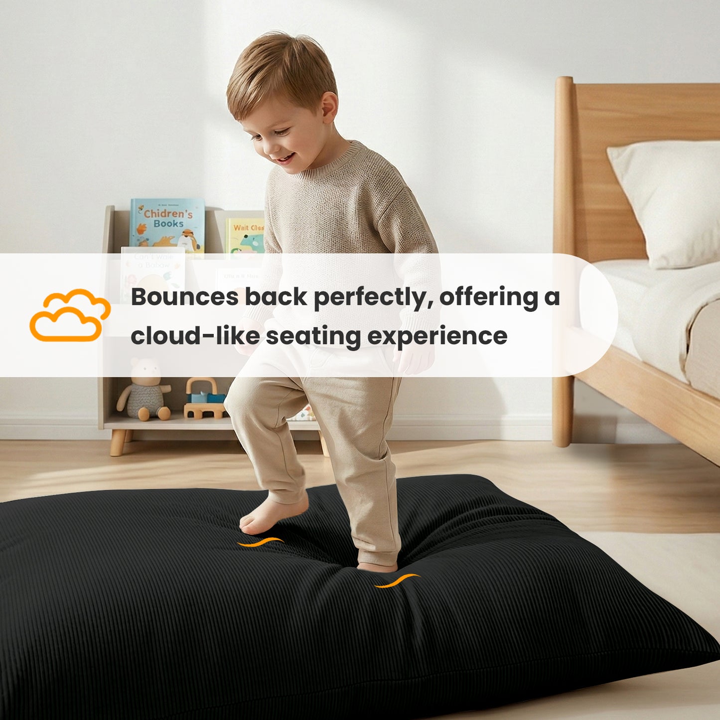 CATGOOD 3-in-1 Bean Bag Chair for Kids Adults, Convertible kids chair with Skin Friendly Fabric for Living Room, Bedroom, Black