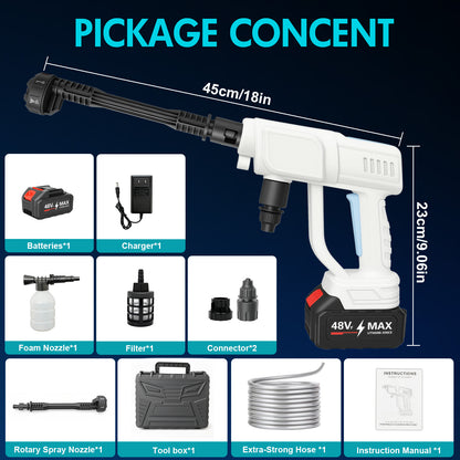 BAOKALER Cordless Pressure Washer, 970PSI Portable Power Washer with 4AH Battery, 6 in 1 Nozzle Electric High Power Washer with Brushless Motor, White