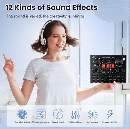 Podcast Equipment Bundle BM-800 Condenser Mic Kit with V8K Sound Card & Voice Changer for Streaming, Home Studio, YouTube, Voice-overs, Professional Recording on Laptops