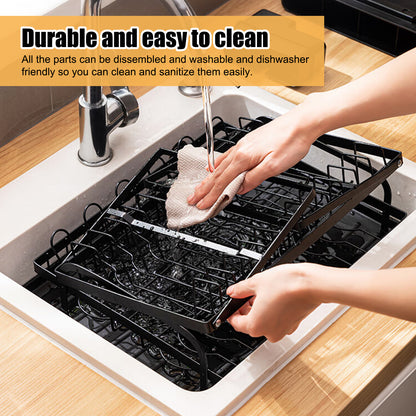 Over The Sink Dish Drying Rack with Drainage, Stainless Steel Large Multifunctional Dish Racks, Rustproof Dish Rack for Kitchen Counter Organization 2 Tier Black