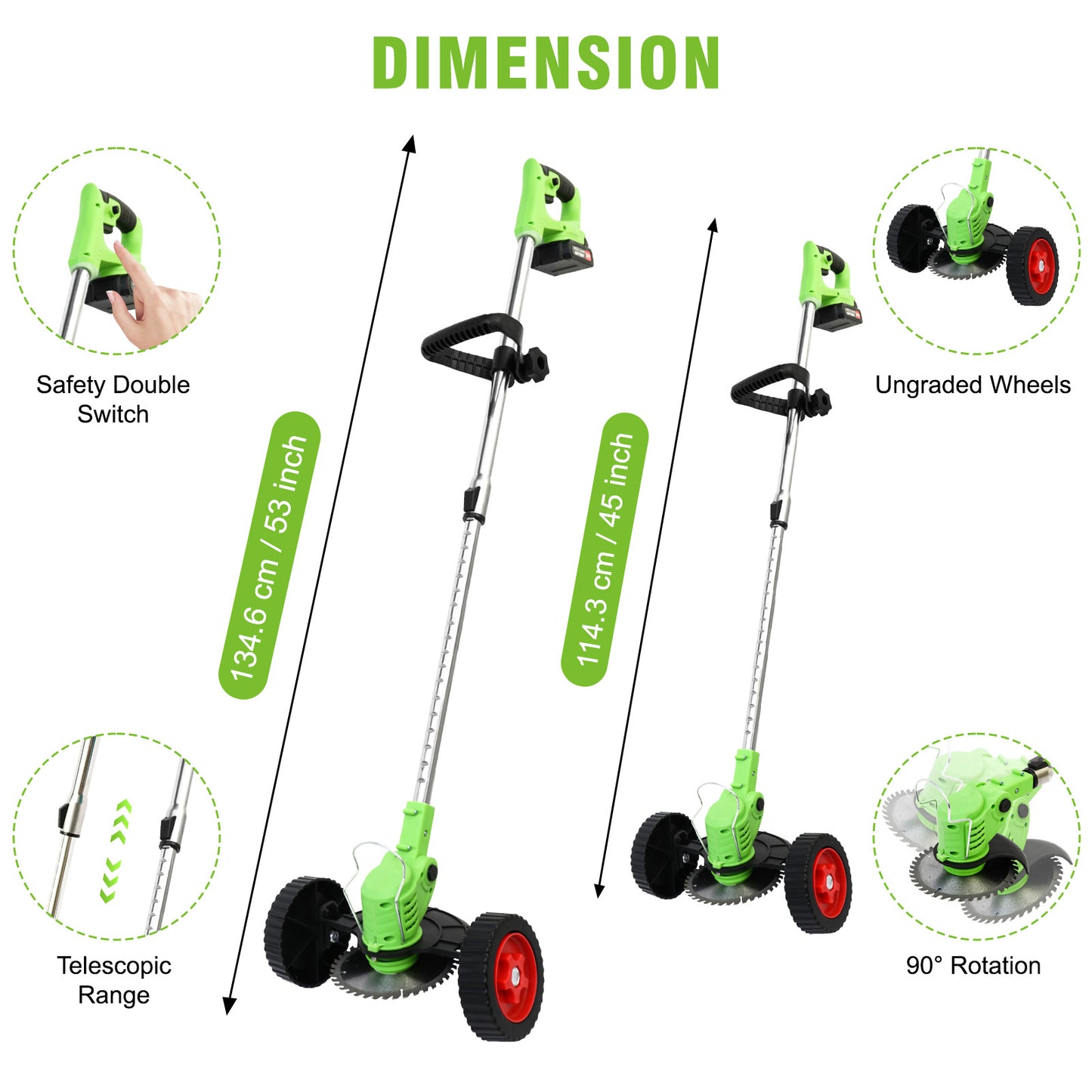 24V 650W Electric Grass Trimmer With Battery, Cordless Weed Eater with Wheels, Electric Weed Wacker, Lawn Mower Cordless Pruning Cutter Weed Wacker Garden Trimming Tool