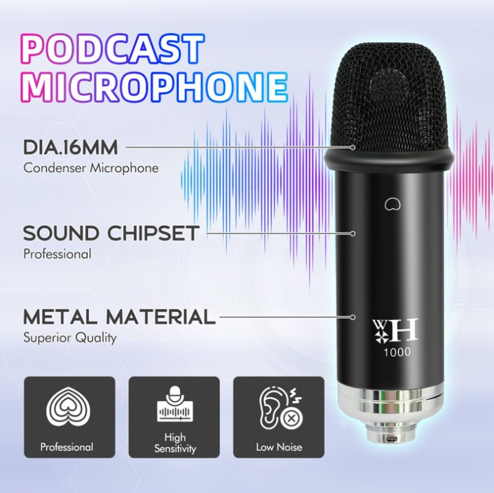 Podcast Equipment Bundle, WXH1000 Microphones for DJ18 Live Sound Card, Perfect for Podcasting, Recording, Singing, Streaming
