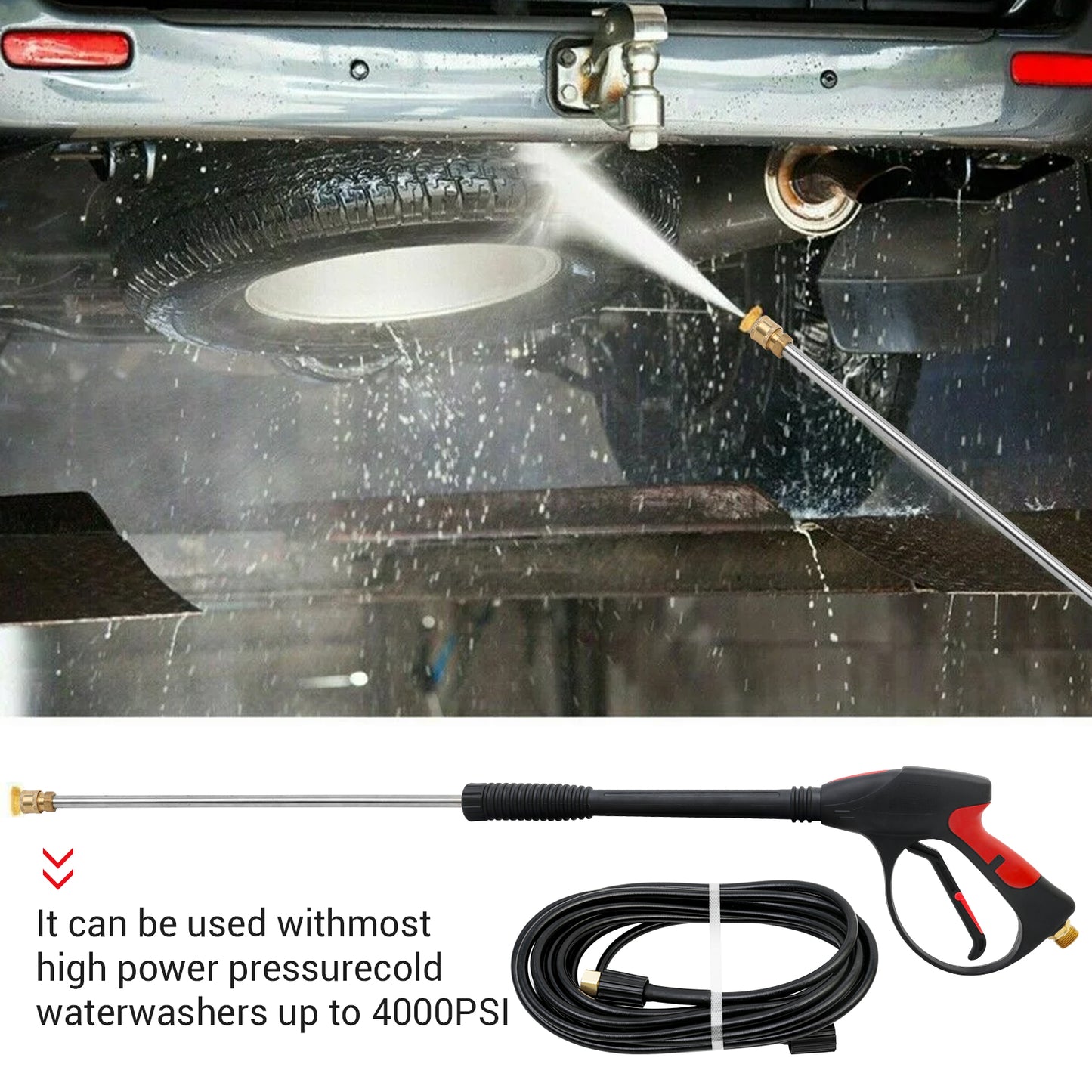 CATGOOD 4000 PSI Pressure Washer Gun with Extension Wand, Pressure Washer Wand with 50FT Hose and 5 Quick Connect Nozzles, Power Washer Gun Handle Car Wash Spray Gun Kit, 5 Spray Patterns