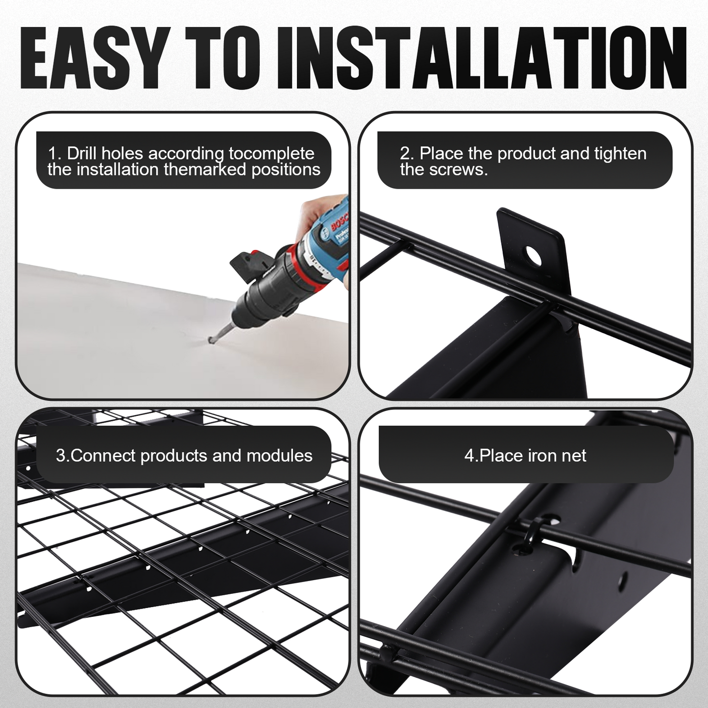 2x6ft Garage Shelving Wall Mounted, 72" x 24" Metal Garage Storage Rack, Industrial Floating Shelves with Wire Grids, 800 Lbs Weight Capacity, Black