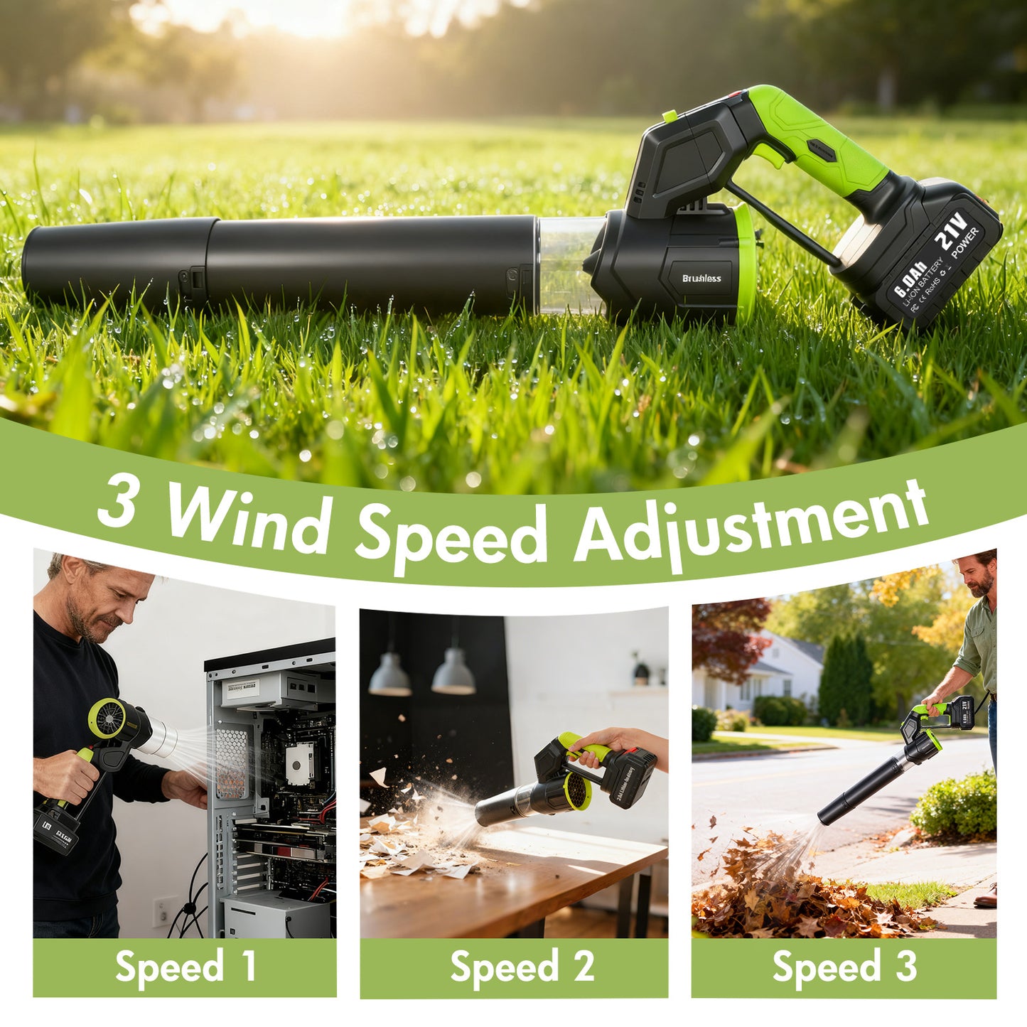 BAOKALER Cordless Leaf Blower, 21V 6AH Brushless Leaf Blower with 180¡ãAdjustable Tube, 3 Speed Modes and LED Display, 600CFM Snow Blower for Lawn Care, Blowing Leaves, Patio