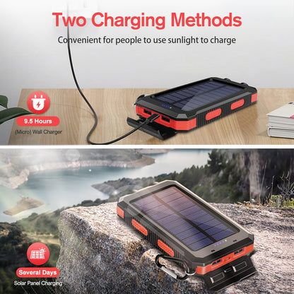 2PK BAOKALER 30000mAh Solar Charger for Cell Phone iPhone, Portable Solar Power Bank with Dual 5V USB Ports, 2 Led Light Flashlight, Compass Battery Pack for Outdoor Camping Hiking(Red)