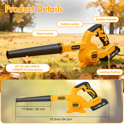 Electric Leaf Blower Cordless, 17,000 RPM, 2 x 2.0Ah Batteries & Charger, Handheld Leaf Blowers for Lawn Care, Variable Speed Switch, Portable Lightweight Grass Blower for Yard, Patio & Outdoor Use