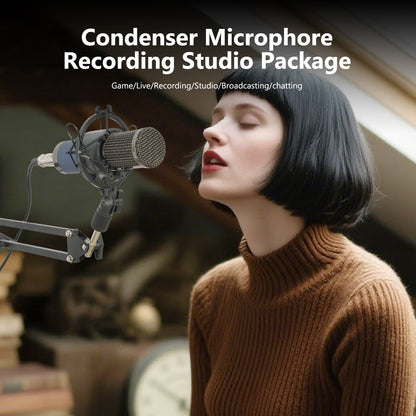 Podcast Equipment Bundle, Q7 Live Sound Card with 2 F11 Condenser Microphones for Singing Broadcast, Live Streaming, Gaming