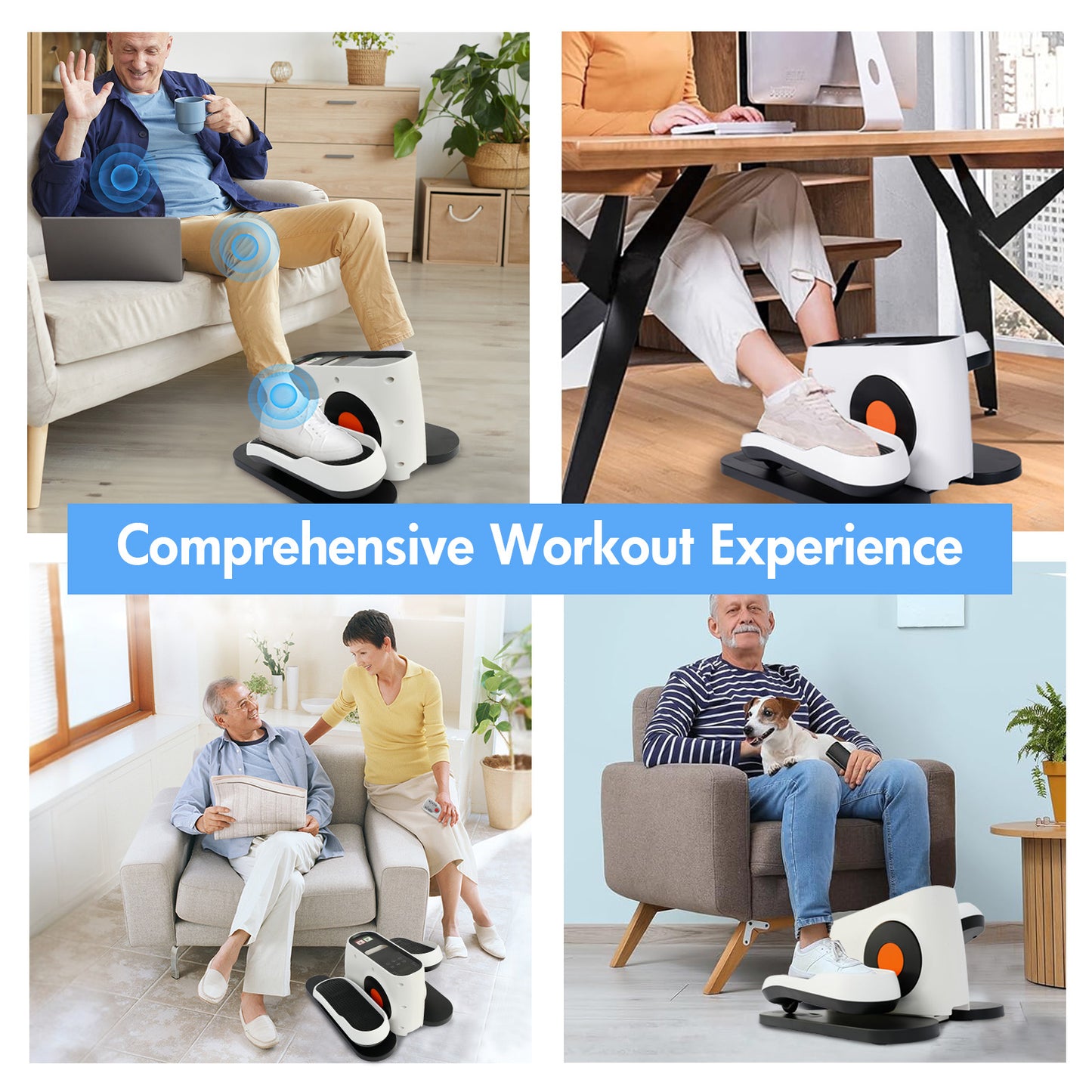 Under Desk Elliptical, Leg Exerciser for Seniors Fuly Assembled, Quiet & Portable Electric Seated Pedal Exerciser Adjustable Speeds, White