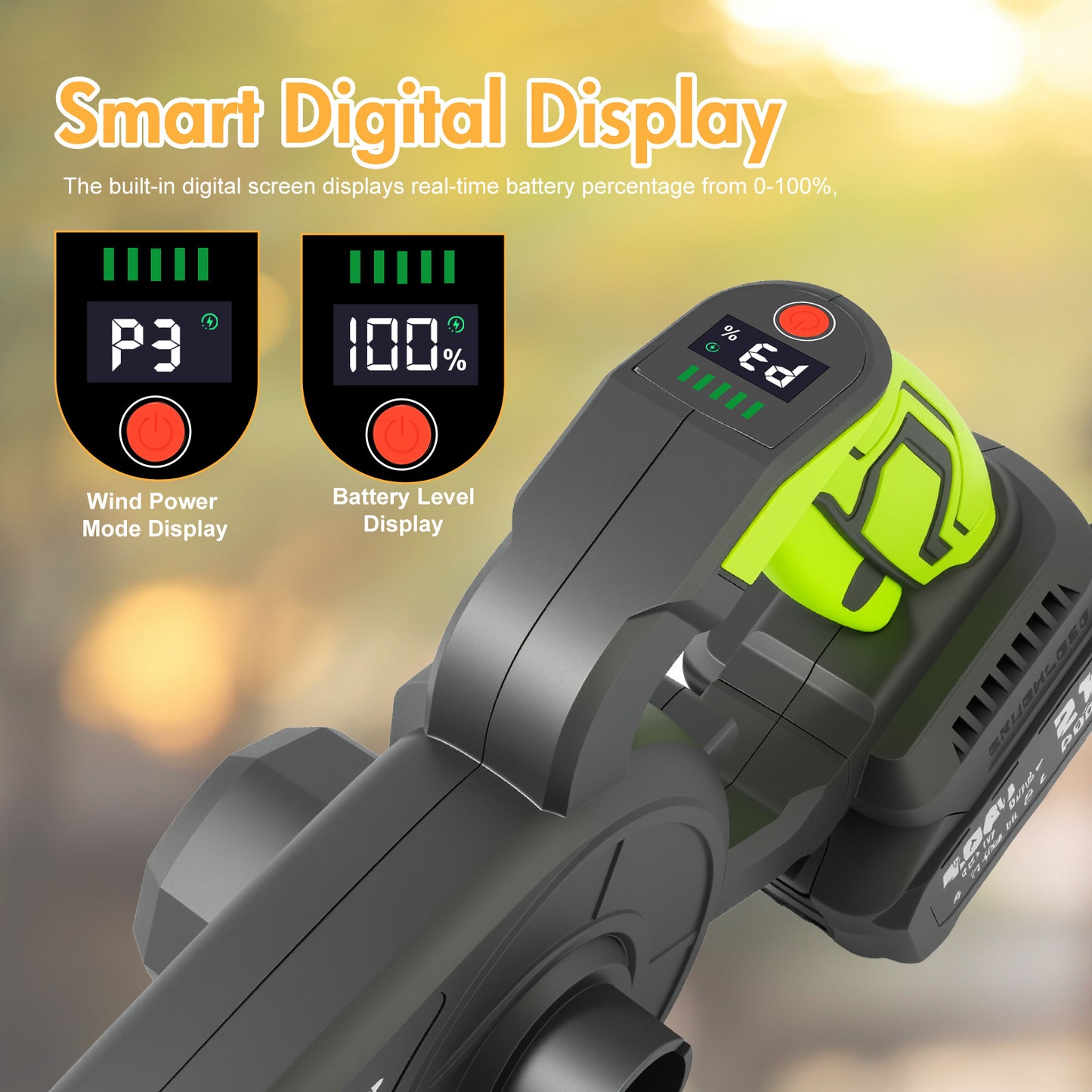 BAOKALER 21V 300CFM Leaf Blower, 2-in-1 Handheld Electric Vacuum with 4AH Battery, 3 Speed Modes and LED Display