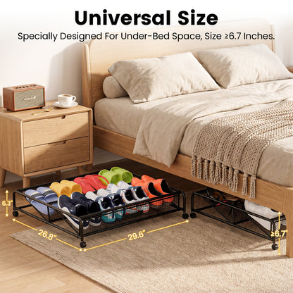 Under Bed Shoe Storage Organizer, Under Bed Storage Containers with Wheels for Under Bed Shoe Organizer Drawer, 2 Pack