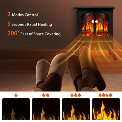 1500W/750W Electric Fireplace Heater, Infrared Electric Fireplace with Realistic 3D Flame Effect, Electric Heater with Overheat Protection for Home Bedroom Office