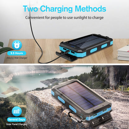 2PK BAOKALER 30000mAh Solar Charger for Cell Phone iPhone, Portable Solar Power Bank with Dual 5V USB Ports, 2 Led Light Flashlight, Compass Battery Pack for Outdoor Camping Hiking(Blue)