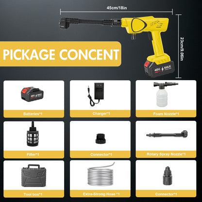BAOKALER Cordless Pressure Washer, 970PSI Portable Power Washer with 4AH Battery, 6 in 1 Nozzle Electric High Power Washer with Brushless Motor, Yellow