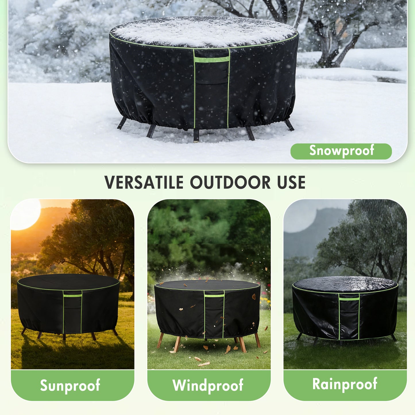 Round Patio Furniture Covers, 84" Dia Outdoor Furniture Covers, Waterproof Outdoor Table Cover, Fire Pit Cover, 420D Cover for Outdoor Furniture Set, Black